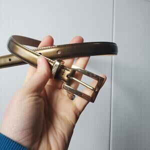 Anne Klein Belt Womens Large Gold Metallic Italian Leather Skinny Dress Waist